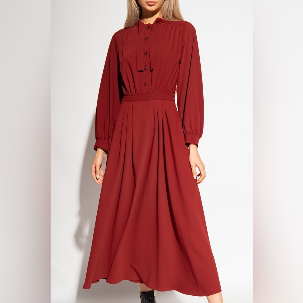 See By Chloé RED Maxi Dress Boyish Red 38 Long Sleeve Modest Long Shirt US 6